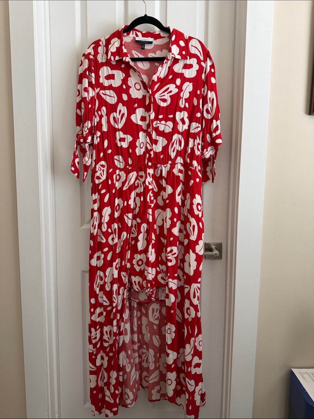 Eloquii Red and White Floral Walk-thru Dress
